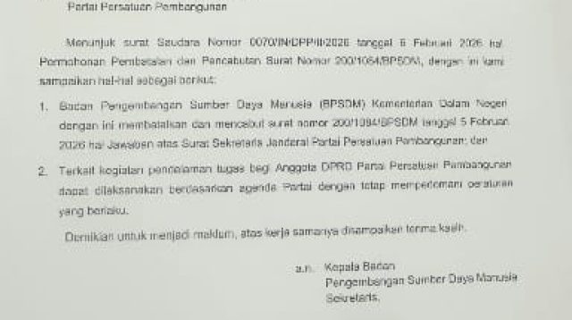 Kemendagri Cabut Surat Terkait Penundaan Kegiatan Pendalaman Tugas Anggota DPRD PPP