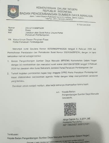 Kemendagri Cabut Surat Terkait Penundaan Kegiatan Pendalaman Tugas Anggota DPRD PPP